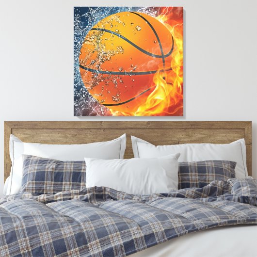 Flaming basketbal werpt kussen canvas afdruk (Insitu (Slaapkamer))