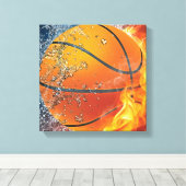 Flaming basketbal werpt kussen canvas afdruk (Insitu (Houten vloer))