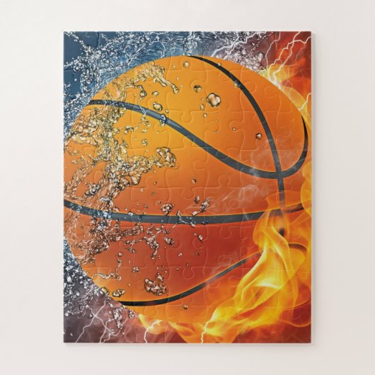 Flaming basketbal werpt kussen legpuzzel (Verticaal)