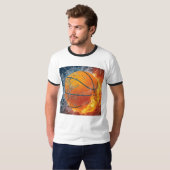 Flaming basketbal werpt kussen t-shirt (Voorkant volledig)