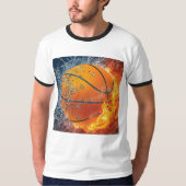 Flaming basketbal werpt kussen t-shirt (Voorkant)