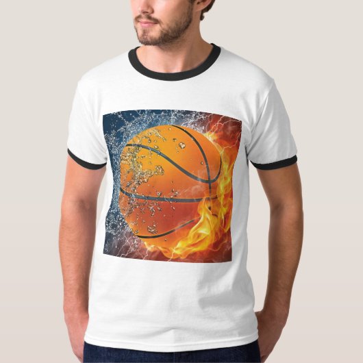 Flaming basketbal werpt kussen t-shirt (Voorkant)