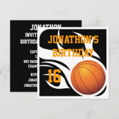 Flaming Basketball Birthday BW Party Kaart (Voorkant / Achterkant)