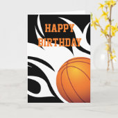 Flaming Basketball Black and White Happy Birthday Kaart (Gele Bloem)