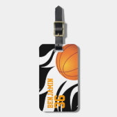  Flaming Basketball Black en White Bagagelabel (Voorkant verticaal)