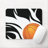 Flaming Basketball Black en White Muismat (Met muis)