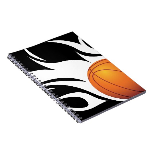 Flaming Basketball Black en White Notitieboek (Rechterzijde)
