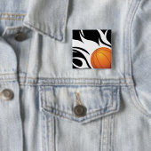 Flaming Basketball Black en White Vierkante Button 5,1 Cm (In situ)
