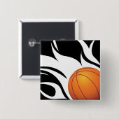 Flaming Basketball Black en White Vierkante Button 5,1 Cm (Voorkant /achterkant)