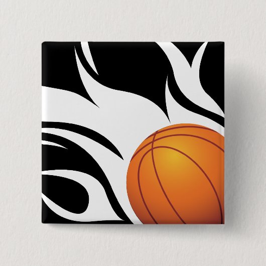 Flaming Basketball Black en White Vierkante Button 5,1 Cm (Voorkant)