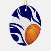 Flaming Basketball Blue en White Keramisch Ornament (Rechts)