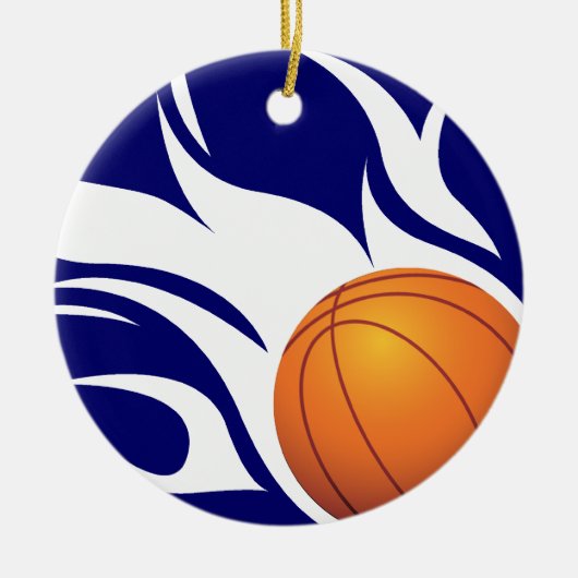 Flaming Basketball Blue en White Keramisch Ornament (Voorkant)