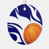 Flaming Basketball Blue en White Keramisch Ornament (Links)