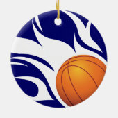 Flaming Basketball Blue en White Keramisch Ornament (Achterkant)