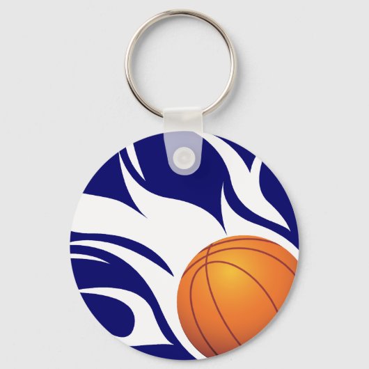 Flaming Basketball Blue en White Sleutelhanger (Voorkant)