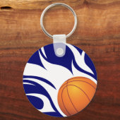 Flaming Basketball Blue en White Sleutelhanger (Voorkant)