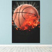Flaming Basketball Canvas Afdruk (Insitu (Houten vloer))