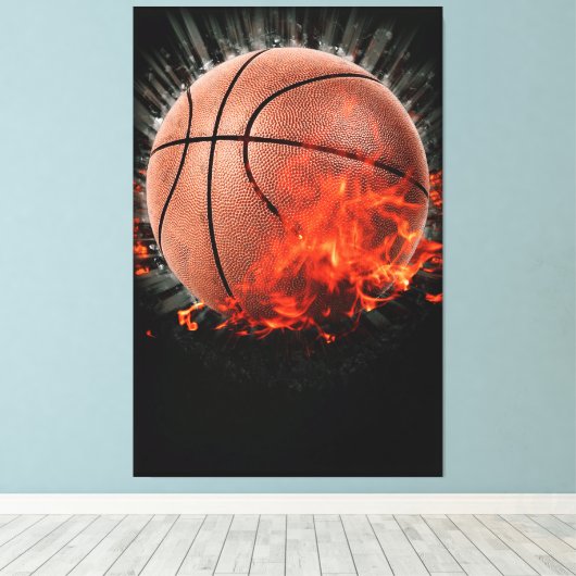 Flaming Basketball Canvas Afdruk (Insitu (Houten vloer))
