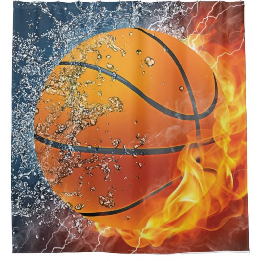 Flaming Basketball Douchegordijn (Voorkant)