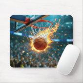 Flaming Basketball In the Net Muismat (Met muis)