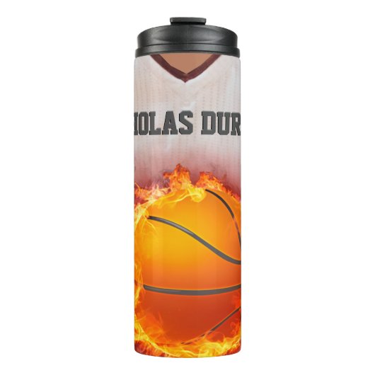 Flaming Basketball Jersey Name  Thermosbeker (Voorkant)