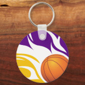 Flaming Basketball Paars en Gold Sleutelhanger (Voorkant)
