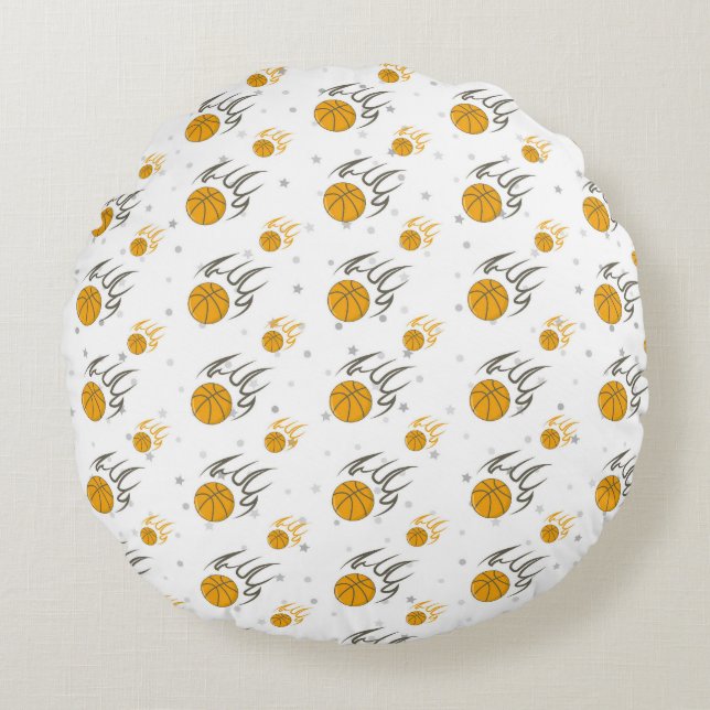 Flaming Basketball Rond Kussen (Voorkant)