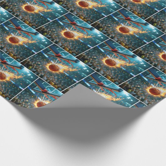 Flaming Basketball Shooting Into the Net Cadeaupapier (Hoek)