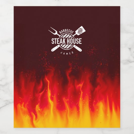Flaming BBQ - Custom Steak House Wijn Etiket (Enkel label)