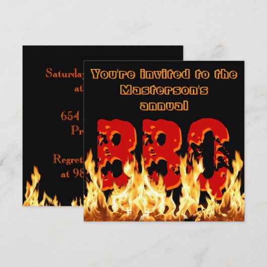 Flaming BBQ Invitation Kaart (Voorkant / Achterkant)