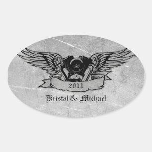 Flaming Biker Envelope Seals Ovale Sticker