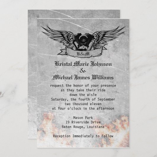 Flaming Biker Wedding Kaart (Voorkant / Achterkant)