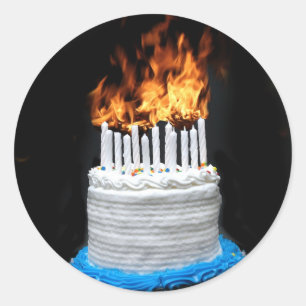 Flaming Birthday Cake Ronde Sticker