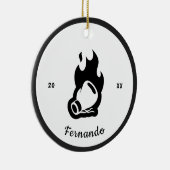 Flaming Black Boxing Glove Boxer Name & Year Dated Keramisch Ornament (Rechts)