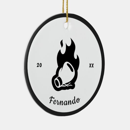Flaming Black Boxing Glove Boxer Name & Year Dated Keramisch Ornament (Rechts)