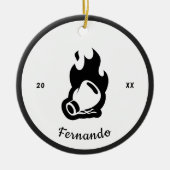 Flaming Black Boxing Glove Boxer Name & Year Dated Keramisch Ornament (Voorkant)