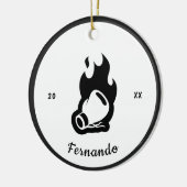 Flaming Black Boxing Glove Boxer Name & Year Dated Keramisch Ornament (Links)