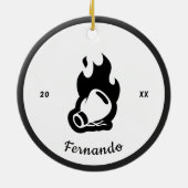 Flaming Black Boxing Glove Boxer Name & Year Dated Keramisch Ornament (Achterkant)