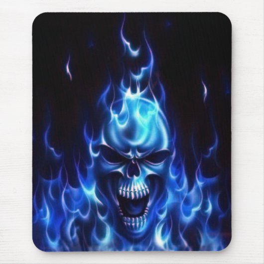 Flaming Blue Skull Muismat (Voorkant)