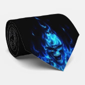 Flaming Blue Skull Stropdas (Opgerold)