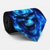 Flaming Blue Skull Stropdas (Opgerold)