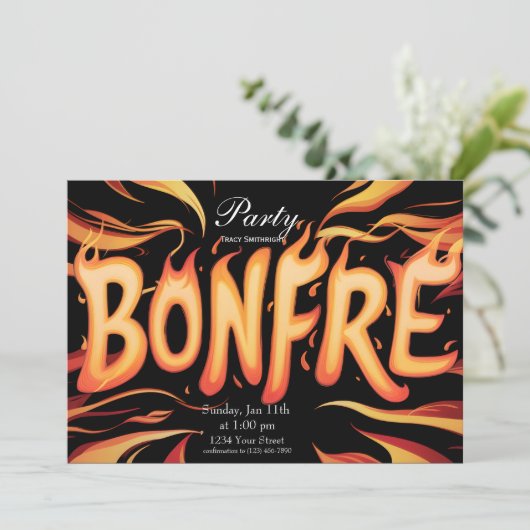 Flaming Bonfire Word Art Kaart (Staand voorkant)