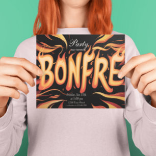 Flaming Bonfire Word Art Kaart