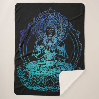 Flaming Buddha in Blauwgroen en blauw Sherpa Deken