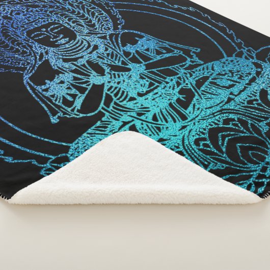 Flaming Buddha in Blauwgroen en blauw Sherpa Deken (3/4)
