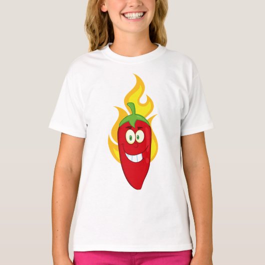 Flaming Chili Pepper Meisjes T-shirt (Voorkant)