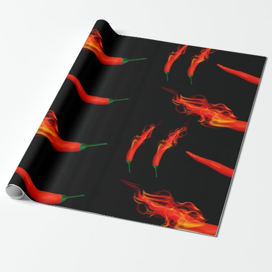 Flaming Chili Peppers Cadeaupapier (Uitgerold)