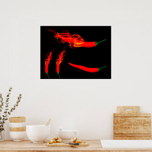 Flaming Chili Peppers Poster