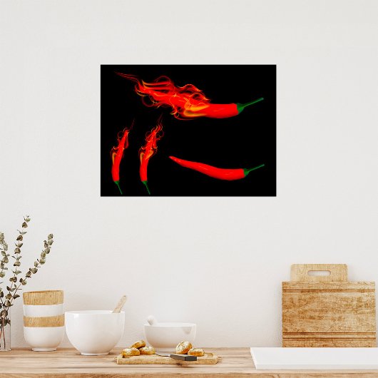 Flaming Chili Peppers Poster