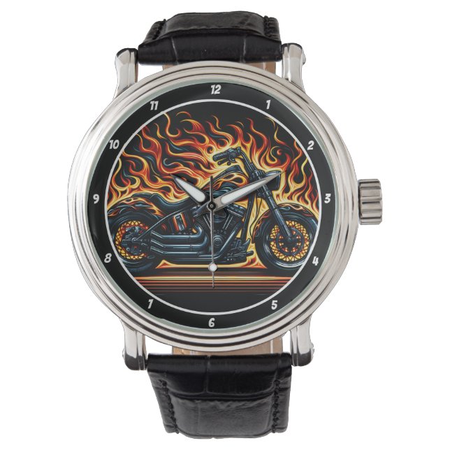 Flaming Chopper, Fiery Watch Face. Horloge (Voorkant)